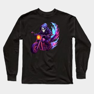 Cute Grim Reaper on Motorcycle Long Sleeve T-Shirt